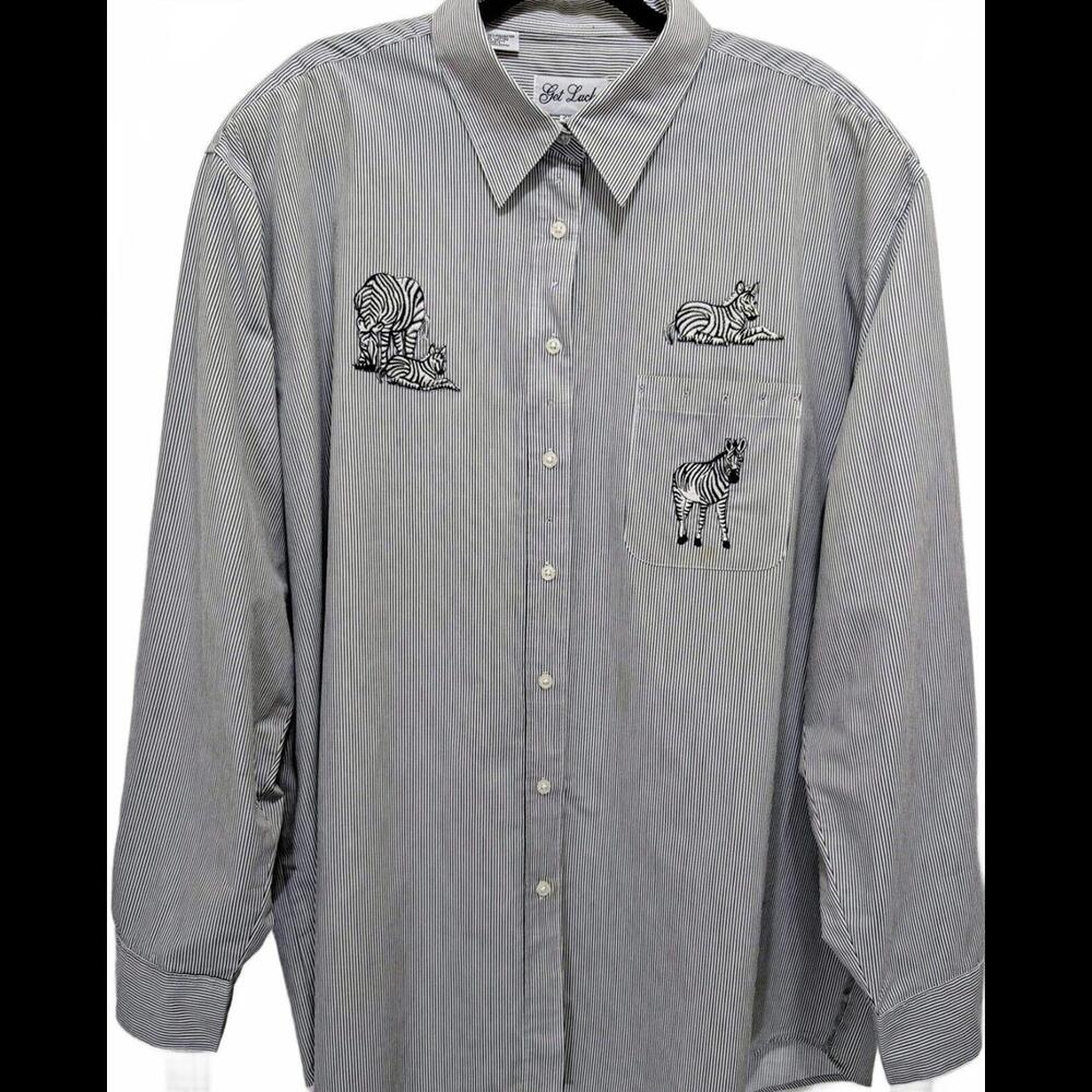 Vintage Zebra Novelty Top 2X Embroidered Long Sleeve Button Up Rhinestone Bling
